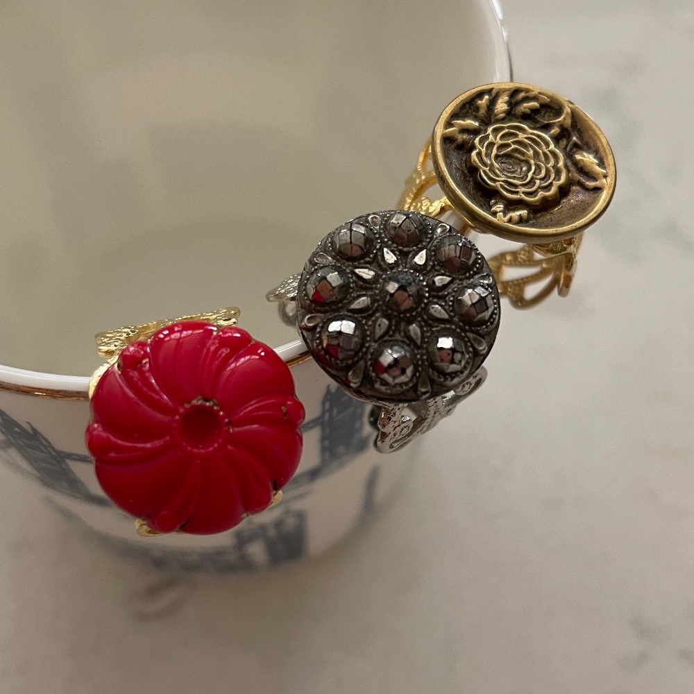 Lot of 3 Vintage Button Rings